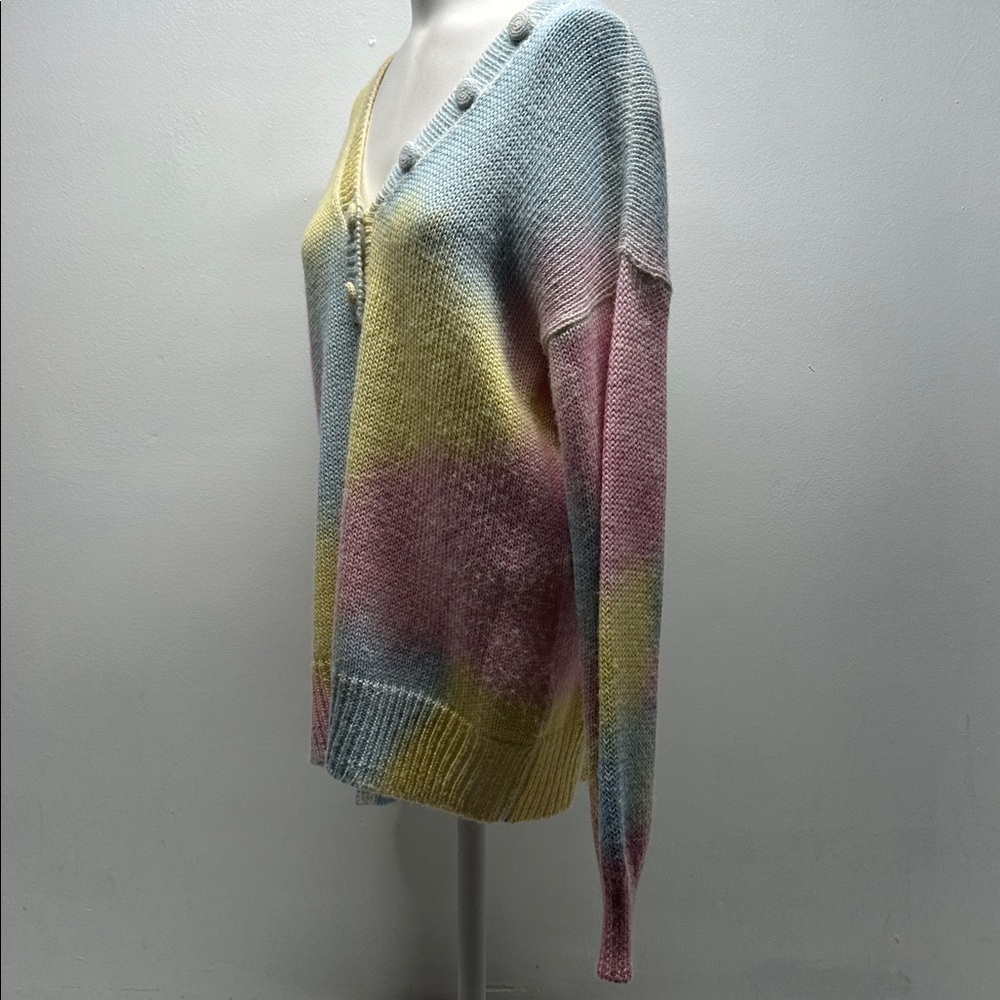 LoveShackFancy Naveen Sweater Knit Top Alpaca Wool Henley Button Rainbow Small - Picture 7 of 11